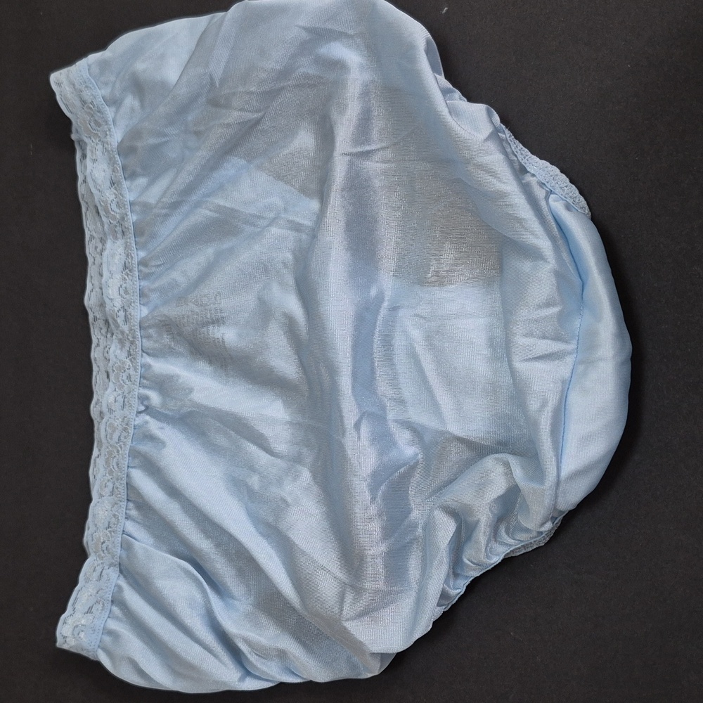 Vintage Hanes 15763 Satin Nylon Lace Granny Panties Hi Cut Briefs Blue sz 9 - Picture 4 of 7